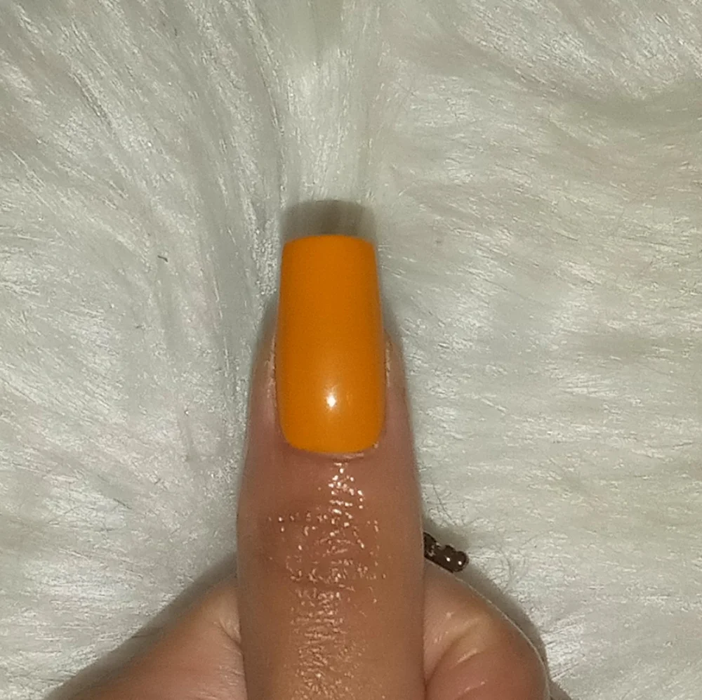 10pcs Medium Square Orange with Orange Glitter Accent Press on Nails
